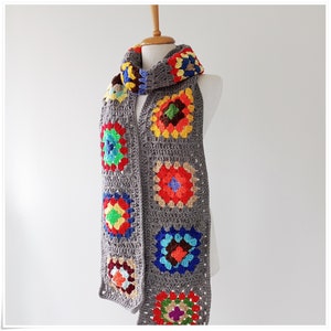 Crochet Granny Square Scarf, Blanket Scarf, Mens Scarf, Scarves for Women, Handmade Scarf, Boho Scarf, Knit Scarf, Winter Outfit image 6