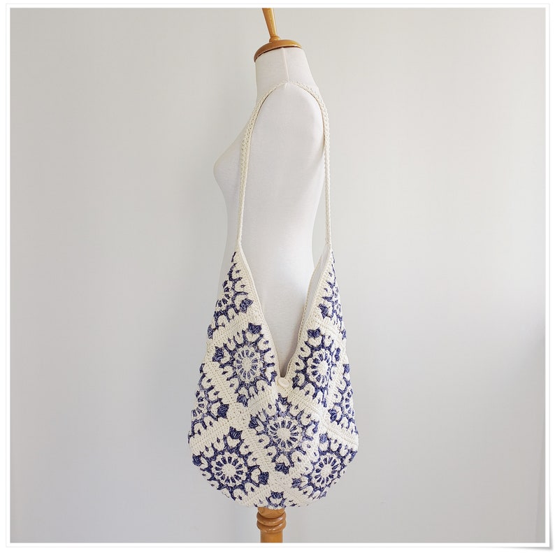 Crochet Granny Square Hobo Bag, Slouchy Shoulder Bag, Large Crossbody Bag, Boho Crossbody Bag, Crochet Purse, Crochet Tote Bag, Hippie Bag image 5