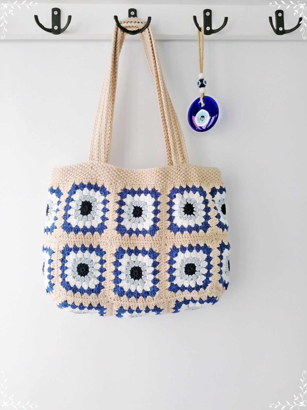 Granny Square Bag Evil Eye Tote Bag Crochet Shoulder Bag - Etsy