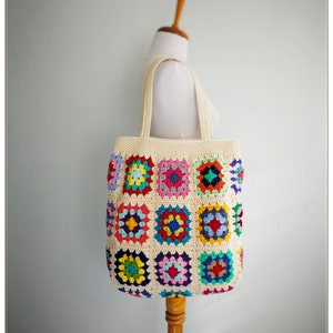 Crochet Bag, Granny Square Bag, Crochet Purse, Crochet Tote Bag, Retro Bag, Hippie Bag, Gift for Her, Boho Bag, Cream Crochet Bag image 9