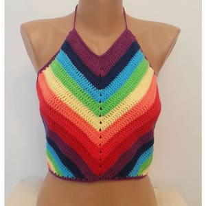 Crochet Halter Top, Crop Top, Rainbow Top, Crochet Festival Top, Sumer ...