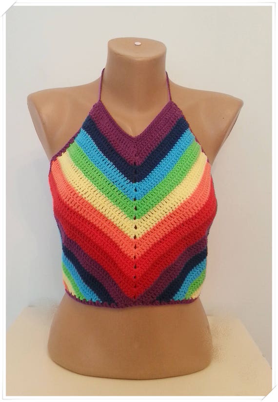 Rainbow Crochet Halter Top Festival Top Modern Top Hippie Cotton
