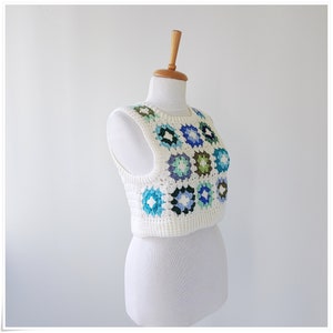 Crochet Granny Square Sweater Vest, Crop Wool Vest, Crochet Vest For Woman, Knitted Vest, Cardigan Sweater, Colorful Sweater, Boho Vest image 10