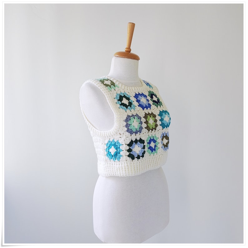 Crochet Granny Square Sweater Vest, Crop Wool Vest, Crochet Vest For Woman, Knitted Vest, Cardigan Sweater, Colorful Sweater, Boho Vest image 10