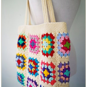 Crochet Bag, Granny Square Bag, Crochet Purse, Crochet Tote Bag, Retro Bag, Hippie Bag, Gift for Her, Boho Bag, Cream Crochet Bag image 7