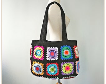 Crochet Bag, Granny Square Bag, Crochet Purse, Large Tote Bag, Floral Tote Bag, Aesthetic Tote Bag, Handmade Bag, Boho Bag, Hippie Bag