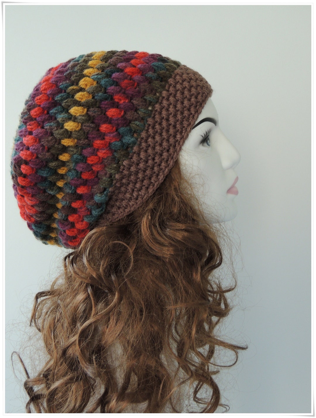 Bonnet ample rayé au crochet bonnet en tricot de laine mélangée