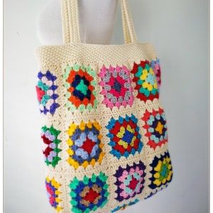 Crochet Bag, Granny Square Bag, Crochet Purse, Crochet Tote Bag, Retro Bag, Hippie Bag, Gift for Her, Boho Bag, Cream Crochet Bag image 8