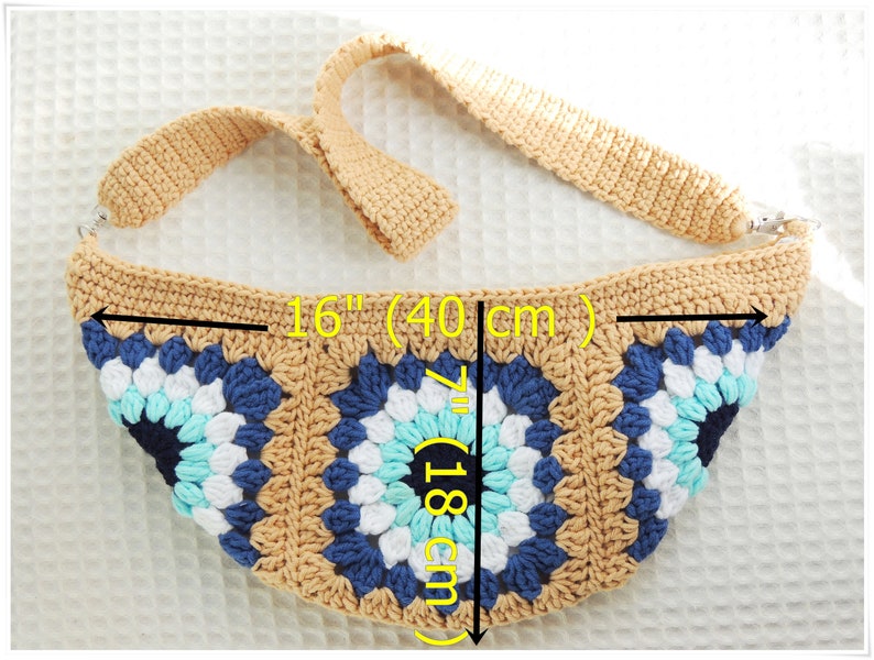 Crochet Bum Bag, Fanny Pack, Sling Bag, Cross Body Bag, Evil Eye Bag, Hobo Bag, Knitting Bag, Crochet Purse , Granny Square Bag image 2