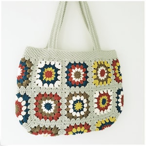 Crochet Vintage Style Tote Bag Floral Tote Bag Granny Square - Etsy