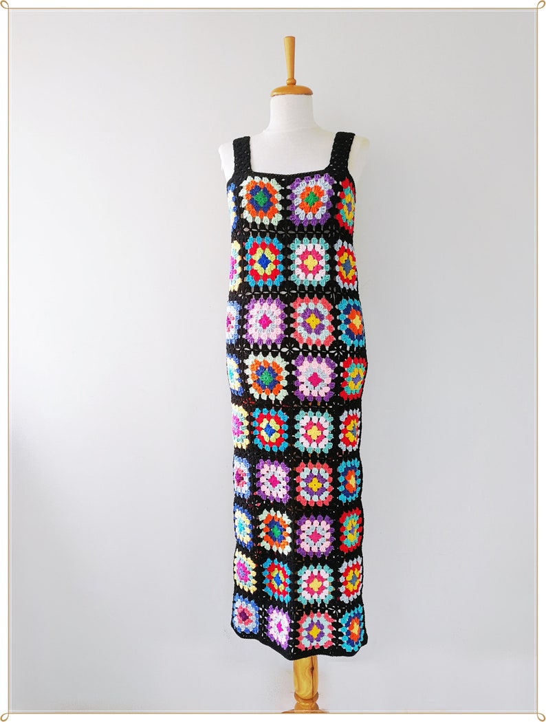 Granny Square Dress, Crochet Dress, Retro Dress, Hippie Dress, Boho Dress, Vintage Design, Gift, Crochet Summer Dress, Colorful Dress image 3