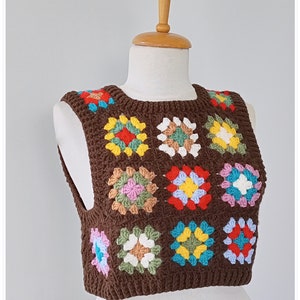 Sweater Vest, Crochet Wool Sweater, Granny Square Vest, Cropped Cozy Sweater, Crochet Vest For Woman, Knitted Vest, Cardigan Sweater image 8