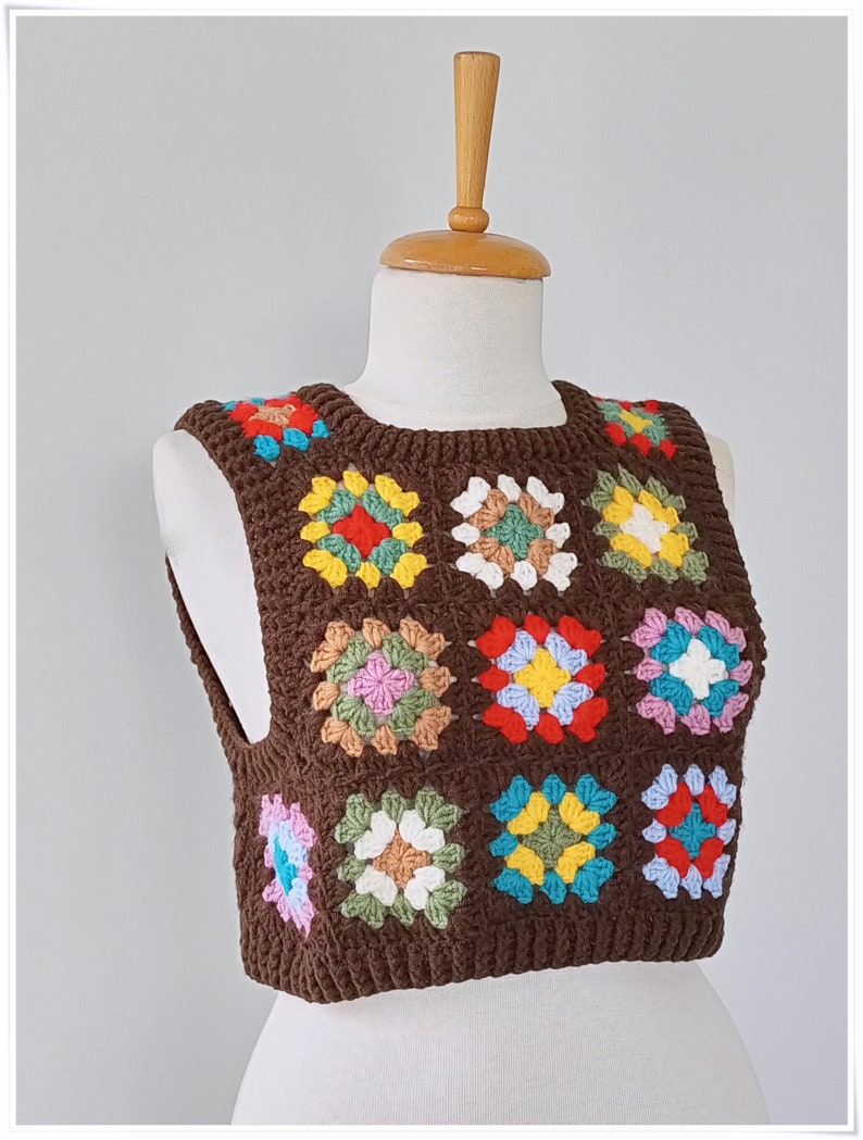 Sweater Vest, Crochet Wool Sweater, Granny Square Vest, Cropped Cozy Sweater, Crochet Vest For Woman, Knitted Vest, Cardigan Sweater image 8