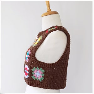 Sweater Vest, Crochet Wool Sweater, Granny Square Vest, Cropped Cozy Sweater, Crochet Vest For Woman, Knitted Vest, Cardigan Sweater image 2