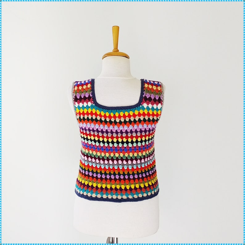 Crochet Granny Square Sweater, Women's Sweater Vest, Wool Vest, Crochet Crop Top, Cropped Sweater, Knitted Sweater, Granny Square Vest image 3
