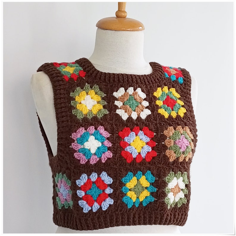 Sweater Vest, Crochet Wool Sweater, Granny Square Vest, Cropped Cozy Sweater, Crochet Vest For Woman, Knitted Vest, Cardigan Sweater image 7