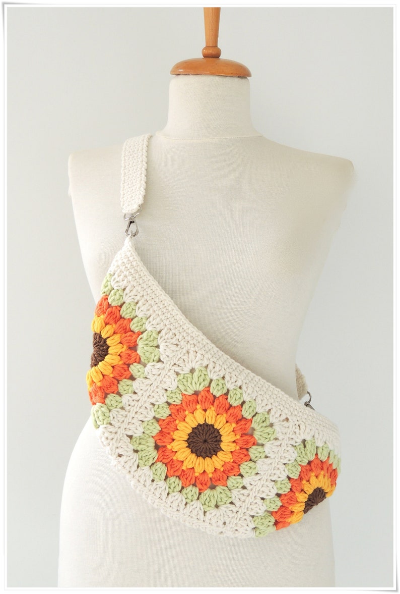 Bum Bag, Sunflower Bag, Fanny Pack, Hobo Bag Crossbody, Chest Bag, Granny Square Bag, Sling Bag, Crochet Bag, Patchwork Bag, Bohemian Bag image 1