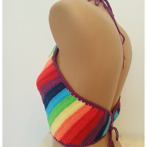 Crochet Halter Top, Crop Top, Rainbow Top, Crochet Festival Top, Sumer ...