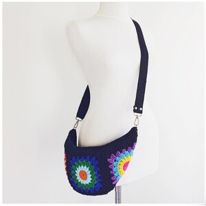 Fanny Pack, Crochet Sling Bag with Strap Variations, Granny Square Bum Bag, Crochet Crossbody Bag, Crocheted Belt Bag with Zipper, Boho Bag image 10