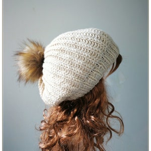 Slouchy Wool Blend Beanie: Chunky Knit Pom Pom Winter Hat