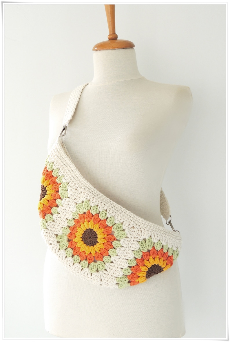 Bum Bag, Sunflower Bag, Fanny Pack, Hobo Bag Crossbody, Chest Bag, Granny Square Bag, Sling Bag, Crochet Bag, Patchwork Bag, Bohemian Bag image 5