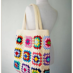 Crochet Bag, Granny Square Bag, Crochet Purse, Crochet Tote Bag, Retro Bag, Hippie Bag, Gift for Her, Boho Bag, Cream Crochet Bag image 6