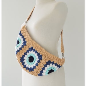 Crochet Bum Bag, Fanny Pack, Sling Bag, Cross Body Bag, Evil Eye Bag, Hobo Bag, Knitting Bag, Crochet Purse , Granny Square Bag image 8