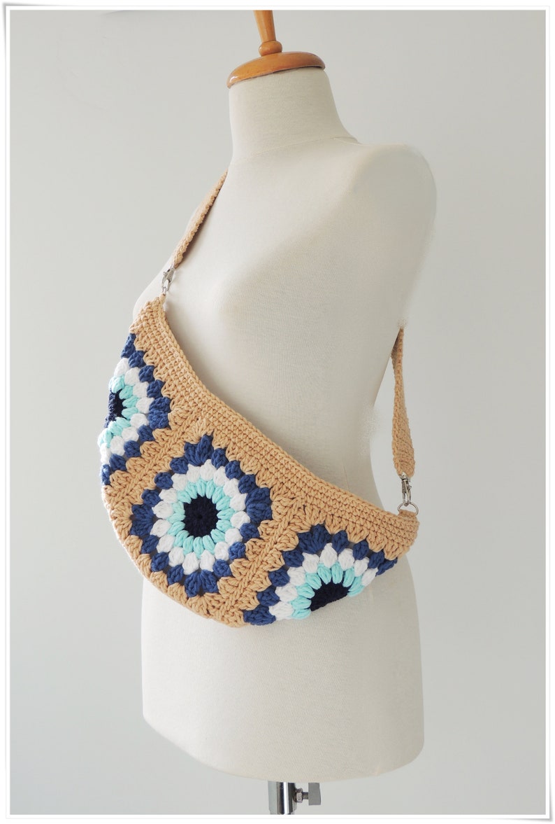 Crochet Bum Bag, Fanny Pack, Sling Bag, Cross Body Bag, Evil Eye Bag, Hobo Bag, Knitting Bag, Crochet Purse , Granny Square Bag image 8