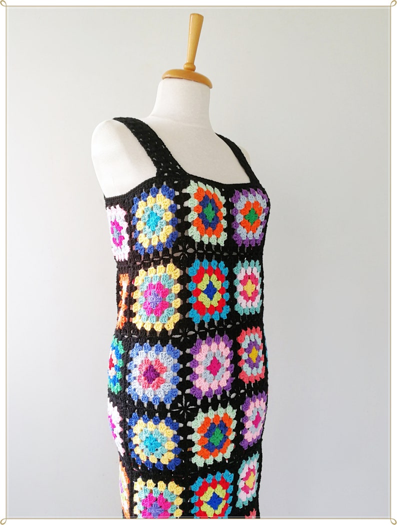 Granny Square Dress, Crochet Dress, Retro Dress, Hippie Dress, Boho Dress, Vintage Design, Gift, Crochet Summer Dress, Colorful Dress image 9