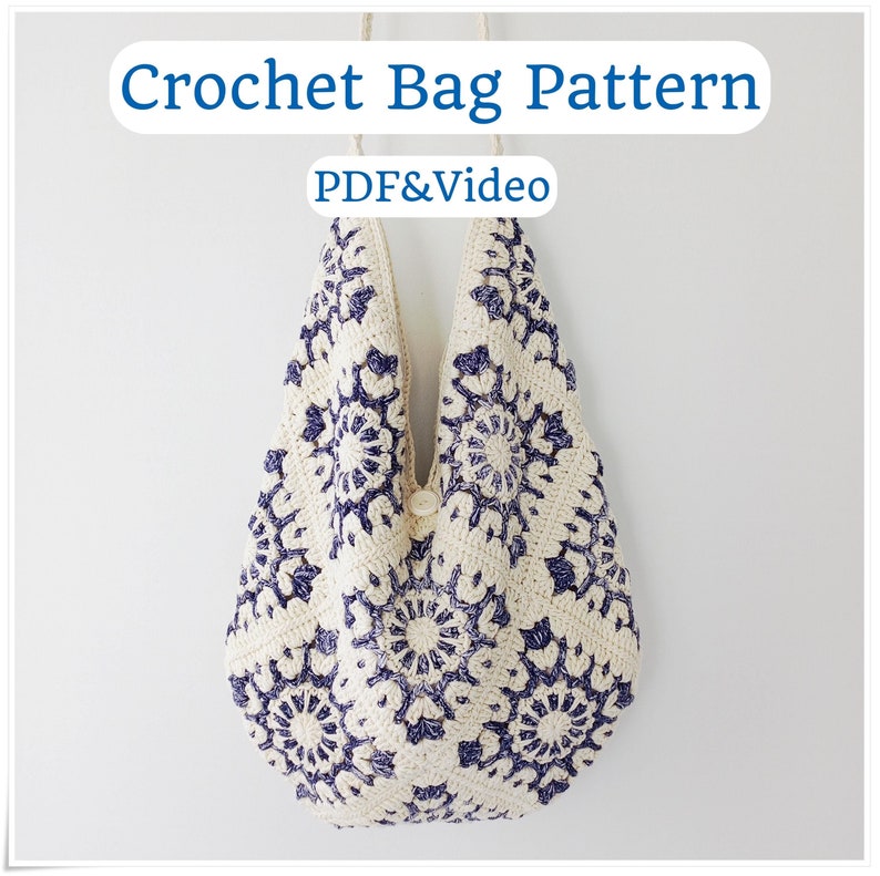 Crochet Bag Pattern, Granny Square Bag Pdf Pattern, Crochet Bag Project, Crochet Purse Pattern with Photo & Video Tutorial, DIY Crochet Bag