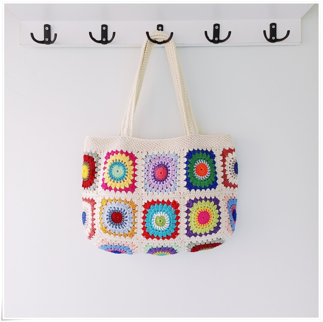 Granny Square Bag, Crochet Bag, Aesthetic Tote Bag, Knitting Bag ...