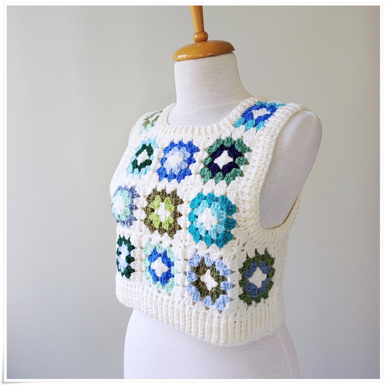 Crochet Granny Square Sweater Vest, Crop Wool Vest, Crochet Vest For Woman, Knitted Vest, Cardigan Sweater, Colorful Sweater, Boho Vest image 6