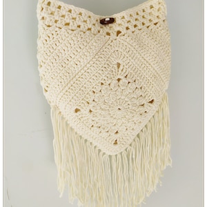 Crochet Boho Crossbody Bag: Fringed Cotton Knit Hippie Purse