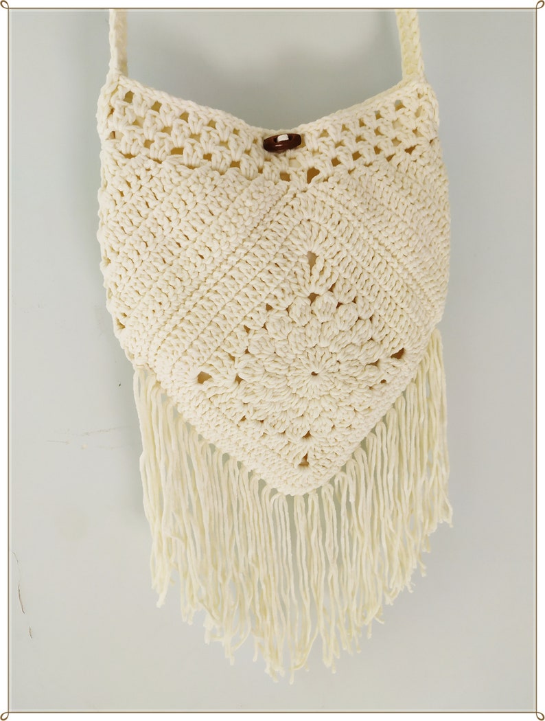 Crochet Boho Crossbody Bag Fringed Hippie Purse Cotton Knit Etsy