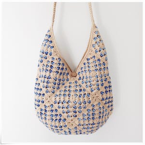 Crochet Granny Square Crossbody Bag: Beige Boho Hobo Purse