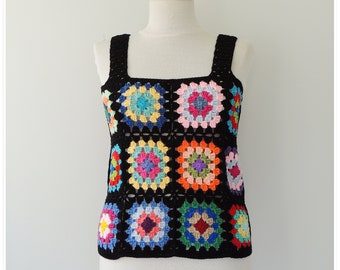 Crochet Top, Granny Square Top, Summer Clothing, Hippie Clothes, Cottagecore Clothing, Crochet Crop Top, Boho Tops, Crochet Shirt, Sexy Top