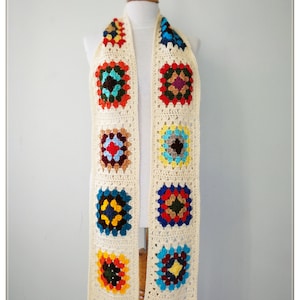 Scarf, Crochet Scarf, Retro Scarf, Long Scarf, Granny Square Scarf, Winter Scarf, Gift for Her, Gift for His, Vintage Style, Hippie Style