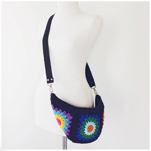 Fanny Pack, Crochet Sling Bag with Strap Variations, Granny Square Bum Bag, Crochet Crossbody Bag, Crocheted Belt Bag with Zipper, Boho Bag image 5