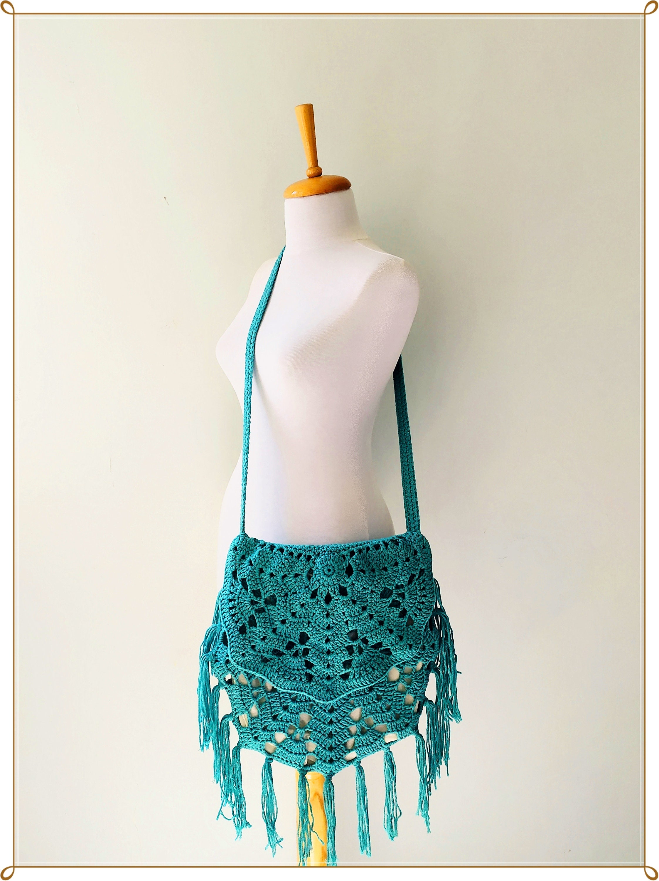 Crochet Bag Crochet Crossbody Bag Crochet Boho Bag Teal Etsy