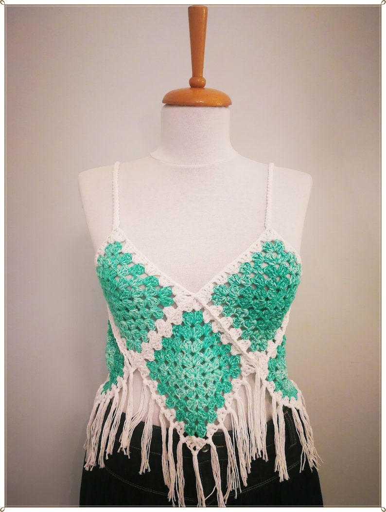 Crochet Tank Top Granny Square Top Fringe Top Vintage - Etsy