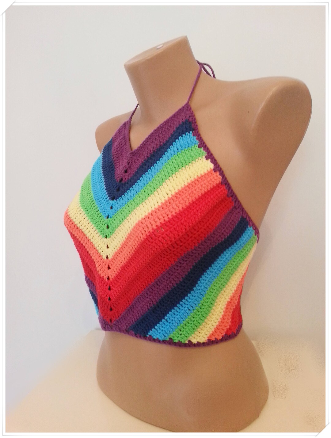 Crochet Halter Top, Crop Top, Rainbow Top, Crochet Festival Top, Sumer ...