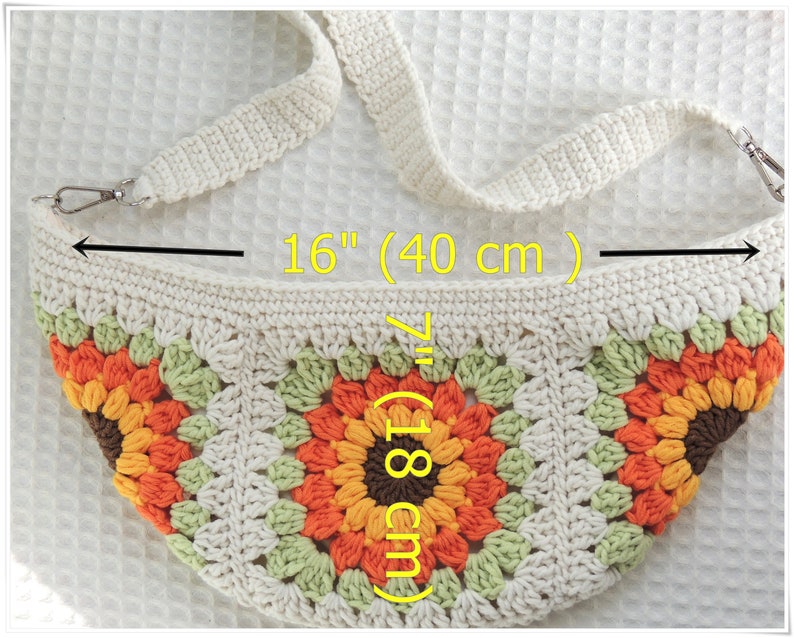 Bum Bag, Sunflower Bag, Fanny Pack, Hobo Bag Crossbody, Chest Bag, Granny Square Bag, Sling Bag, Crochet Bag, Patchwork Bag, Bohemian Bag image 10