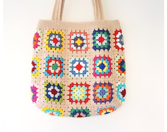 Granny Square Bag, Crochet Shoulder Bag, Tote Bag Aesthetic, Crochet Girls Purse, Shabby Chic Bag, Cottagecore Bag, Granny Square Purse