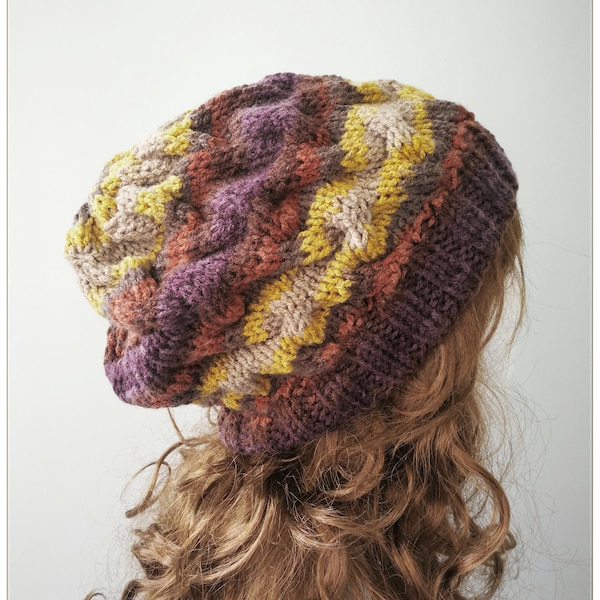Hand Knit Slouchy Beanie: Shetland Wool Blend, Mohair & Alpaca