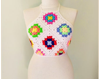 Halter Top, Crop Top, Crochet Top, Retro Top, Festival Top