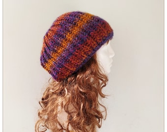Slouchy Beanie, Knit Hat, Knit Beanie, Brown Hat, Rainbow Beanie, Slouchy Hat, Winter Hat, Gift for her, Gift for His, Gift