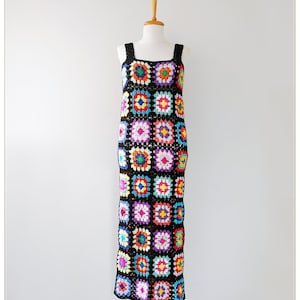 Handgemachtes häkeln Oma Quadrat Kleid: Bunte Retro Boho Stil