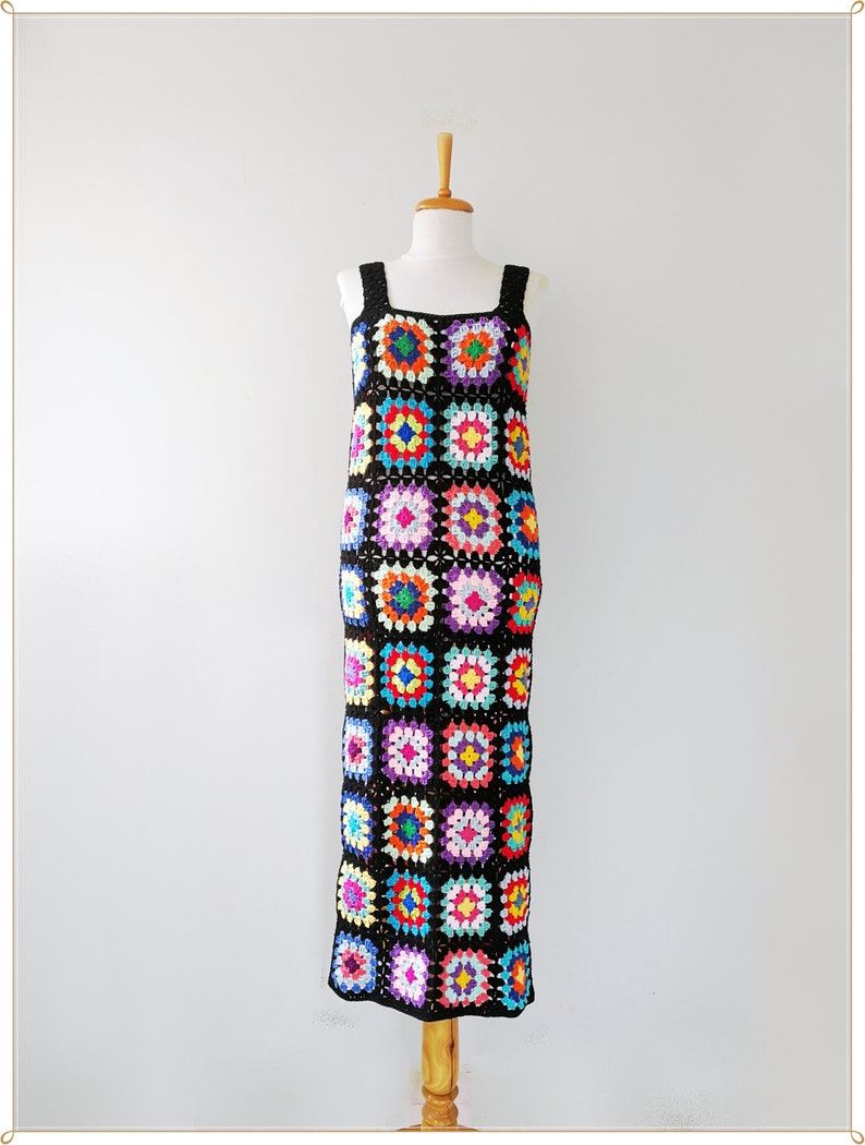 Granny Square Dress, Crochet Dress, Retro Dress, Hippie Dress, Boho Dress, Vintage Design, Gift, Crochet Summer Dress, Colorful Dress image 1