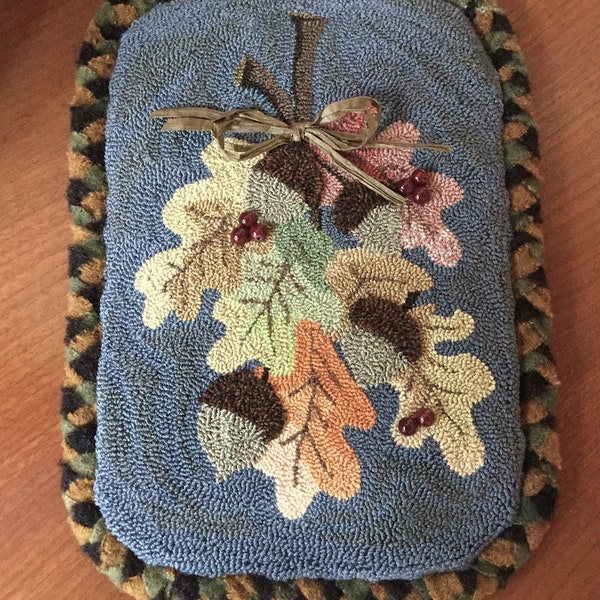 Finished Fall Needle Punch, Leaves and Acorns