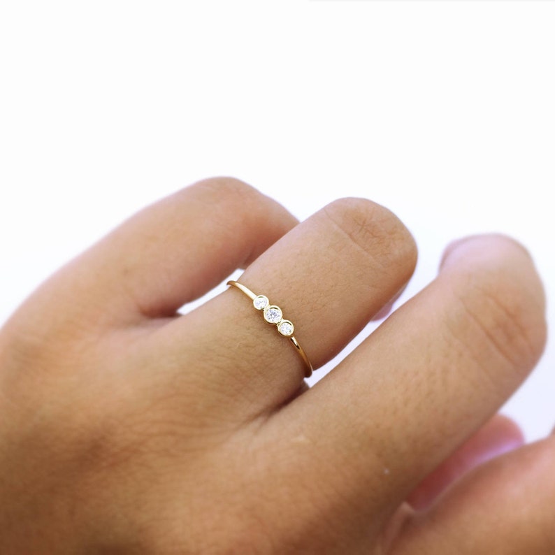 Prong set gold ring Diamond gold ring Diamond ring Engagement diamond ring Diamond solid gold ring Tiny diamond ring Engagement Ring